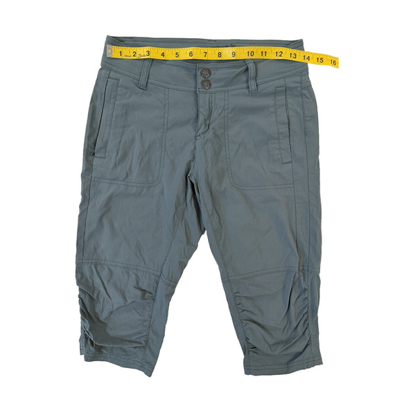 Prana Pants Womens XS Blue Capri Cropped Outdoor Hiking Stretch Ruched Buttons - Picture 2 of 6